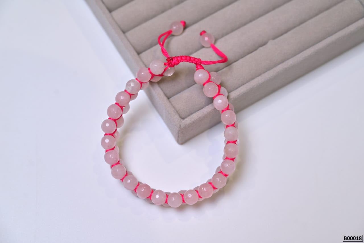 Rose Quartz double line diamond cut bracelet