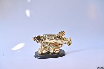 Golden Fish On Coin Pile Statue by SV Aroma