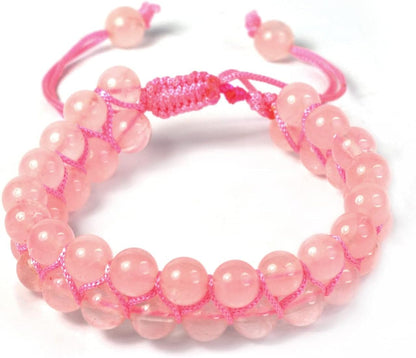 Rose Quartz double line diamond cut bracelet