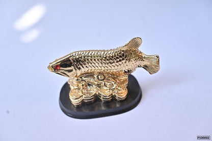 Golden Fish On Coin Pile Statue by SV Aroma