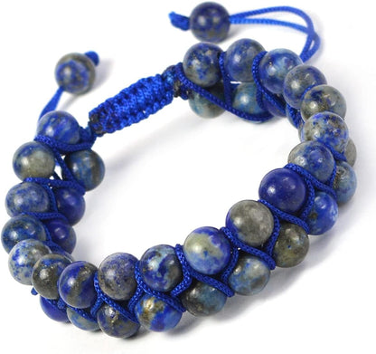 SV Aroma Women's and Men's Lapis Lazuli Double Layered Diamond Cut Bracelet