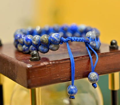 SV Aroma Women's and Men's Lapis Lazuli Double Layered Diamond Cut Bracelet