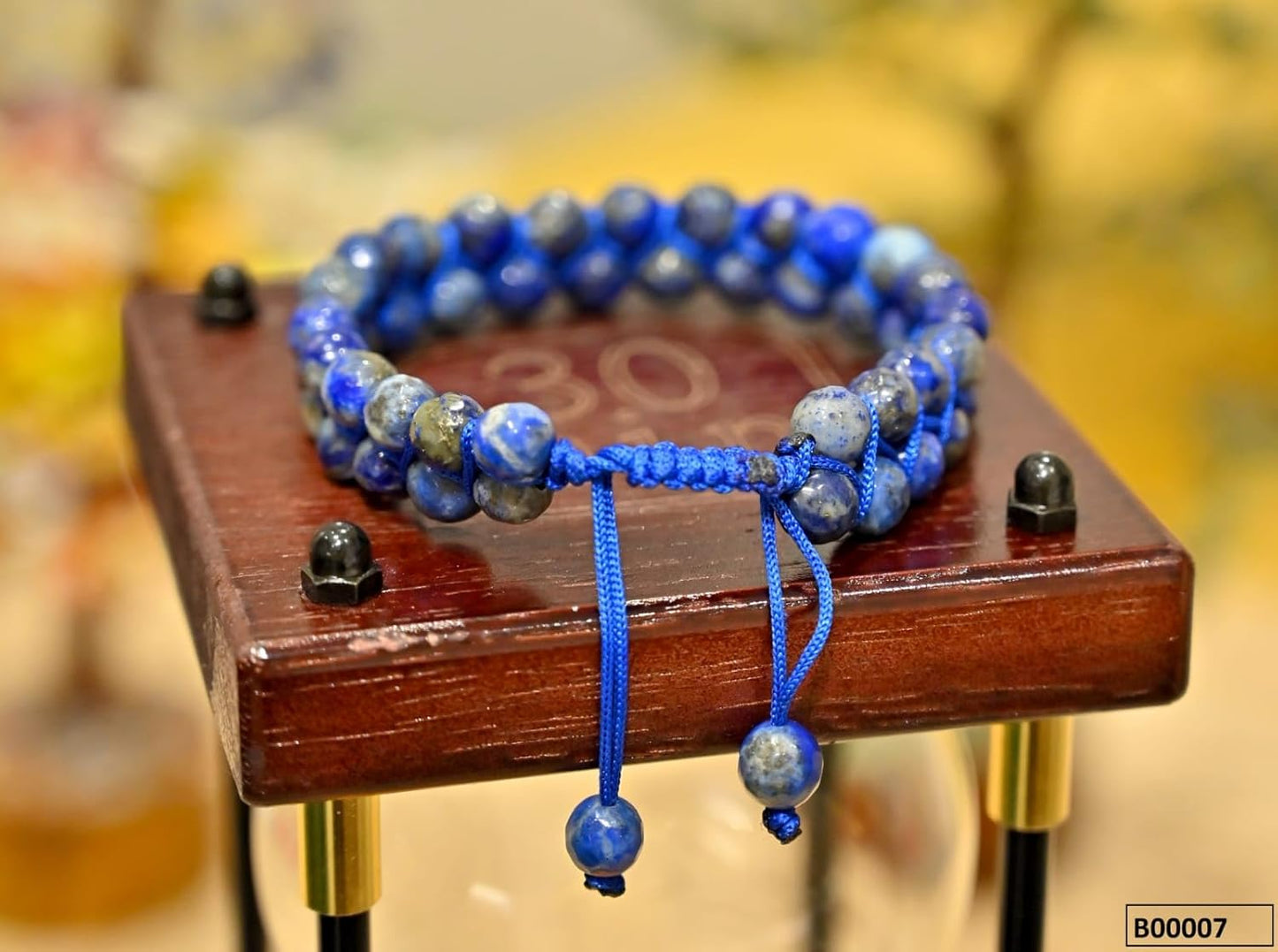 SV Aroma Women's and Men's Lapis Lazuli Double Layered Diamond Cut Bracelet