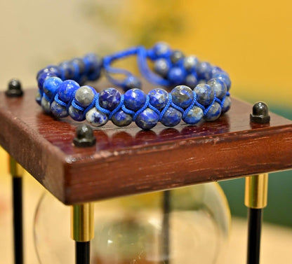 SV Aroma Women's and Men's Lapis Lazuli Double Layered Diamond Cut Bracelet